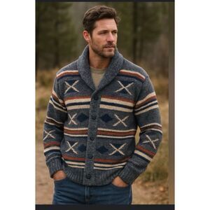 ORVIS Cotton Knit Shawl Collar Southwestern Button Up Grandpa Cardigan-M